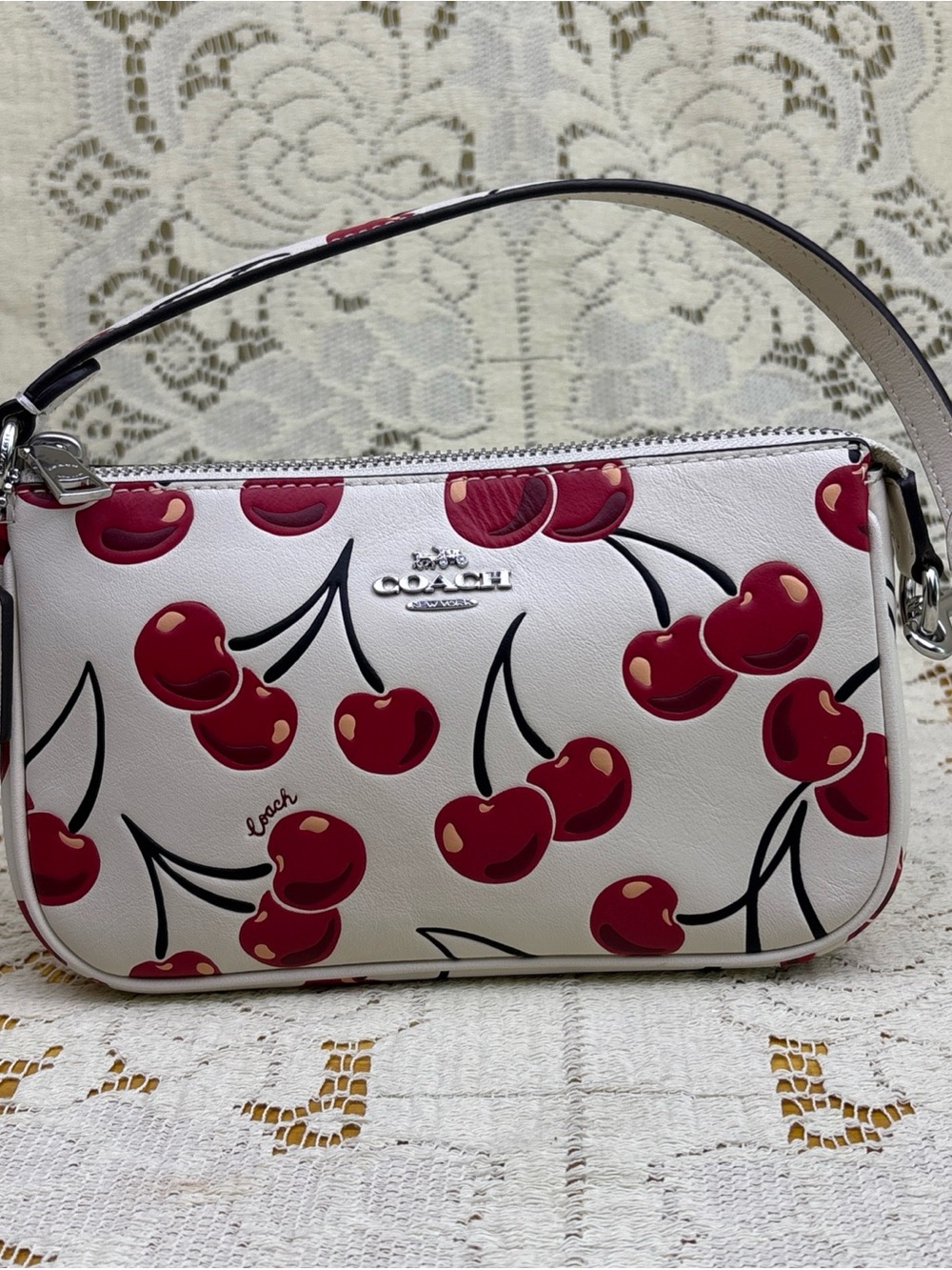COACH CZ774 Teri Shoulder Bag With Cherry Print Chalk Multi